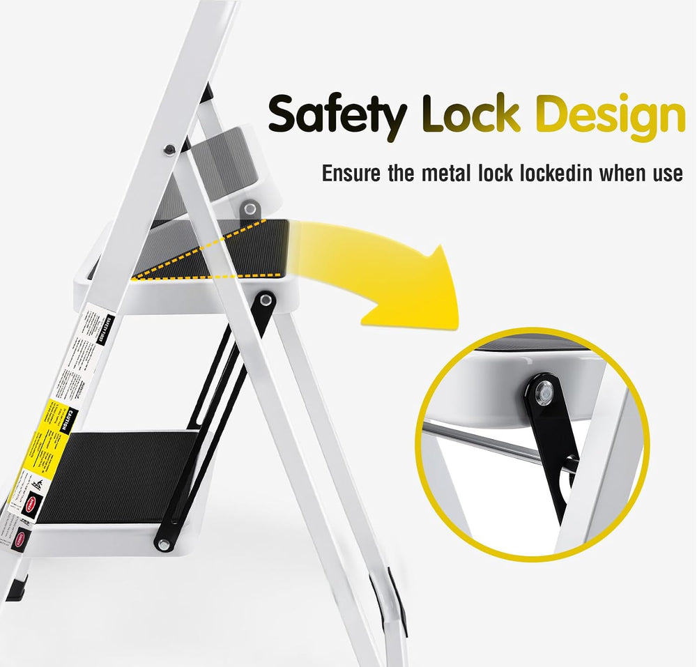 2 Step Stool, Folding Step Stool - Capacity with Wide Anti-Slip Pedal
