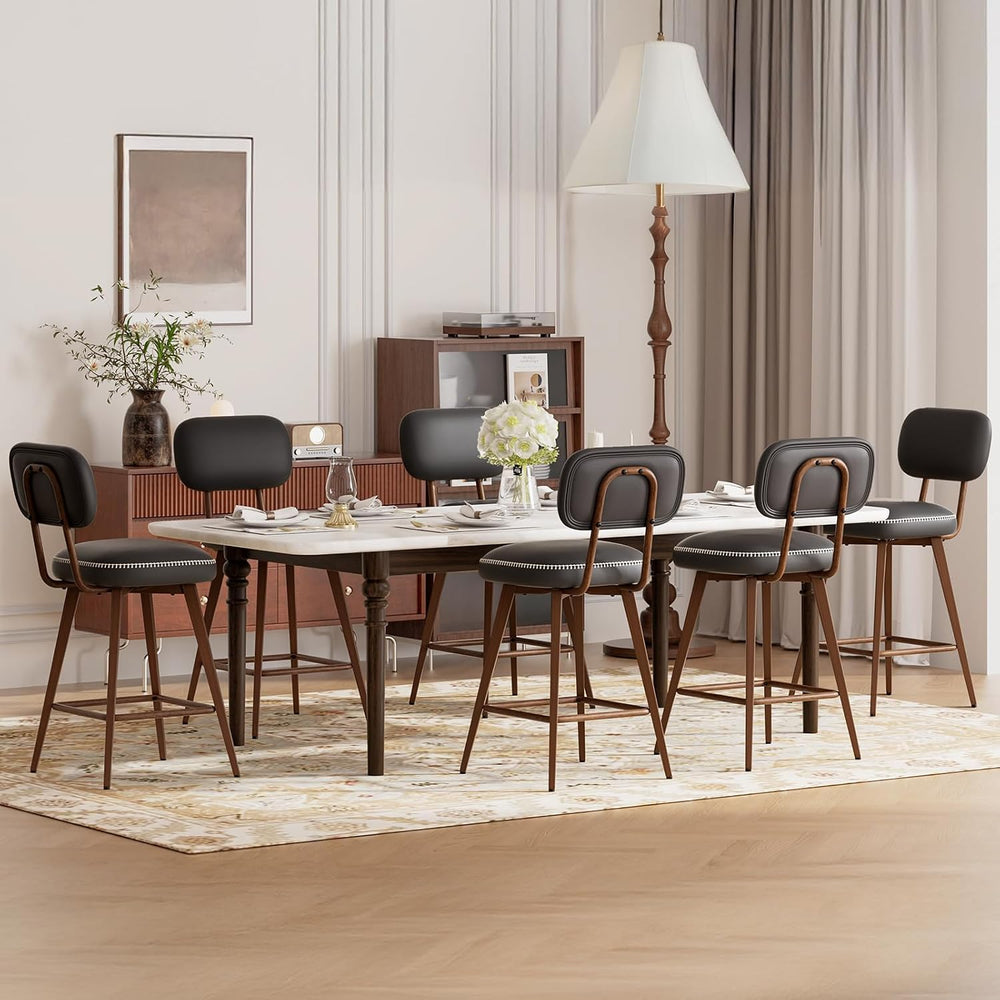 MALOL 26“ PU Leather Swivel Bar Stools Set of 6, Black