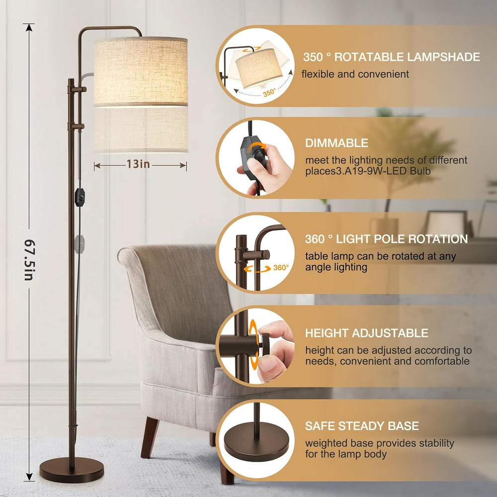 GyroVu Dimmable Floor Lamp for Living Room, Adjustable Height Standing Lamp