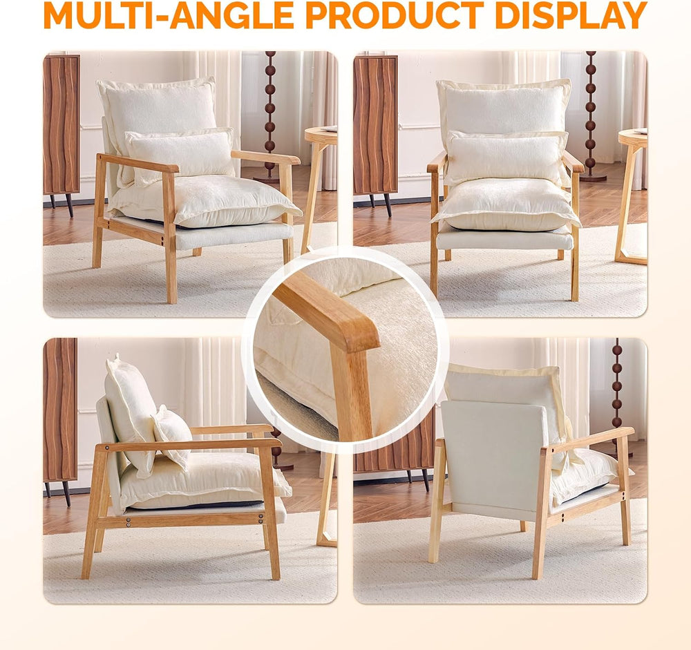 VINGLI Mid-Century Modern Cloud Accent Armchairs Set of 2 with Lumbar Pillow,...