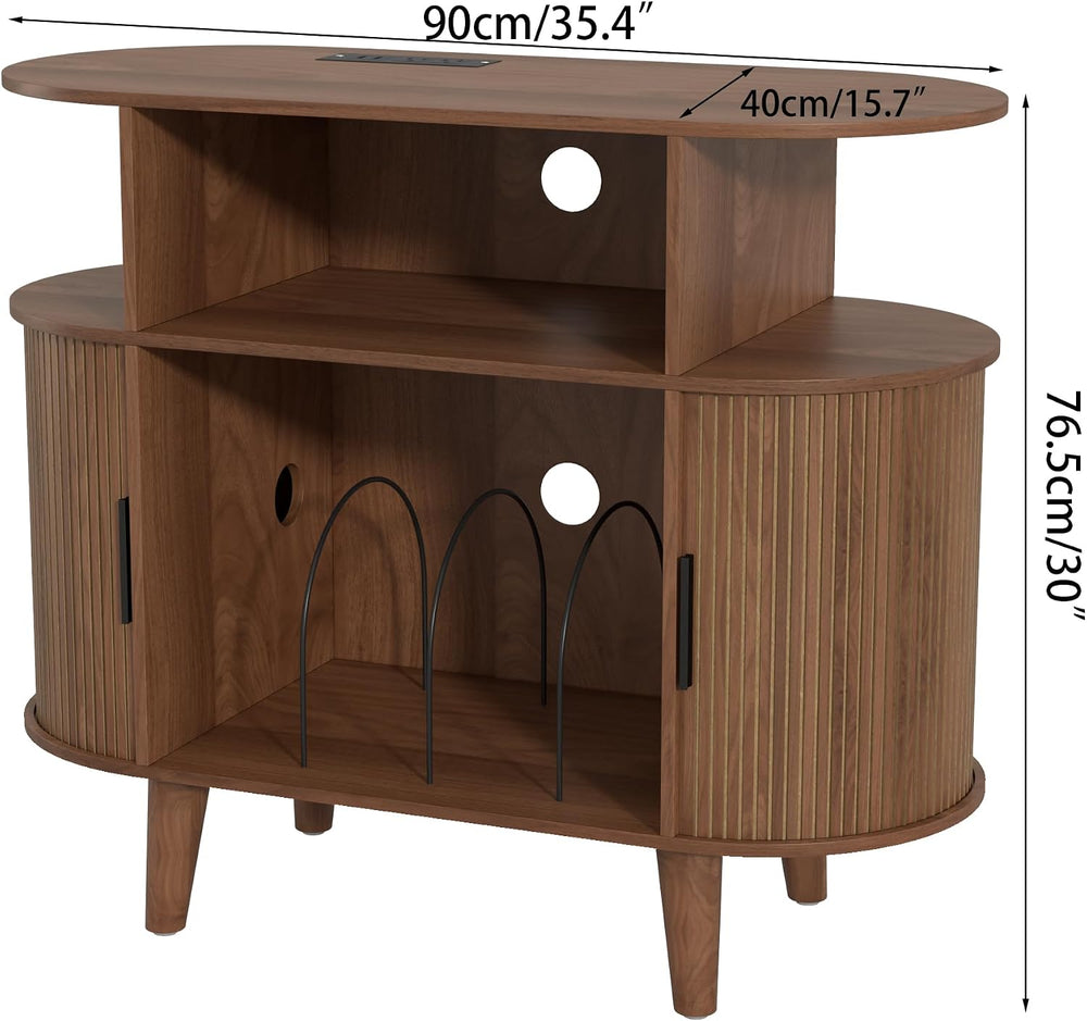 LUVIOHOME Large Round Record Player Stand with Charging Station & USB Ports