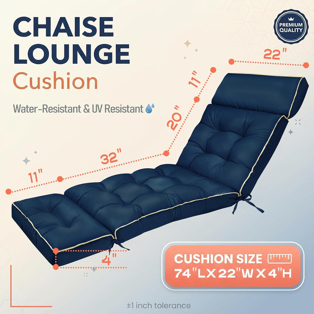 MAGIC ELEPHANT Chaise Lounge Cushion Outdoor, Memory Foam Replacement Patio P...