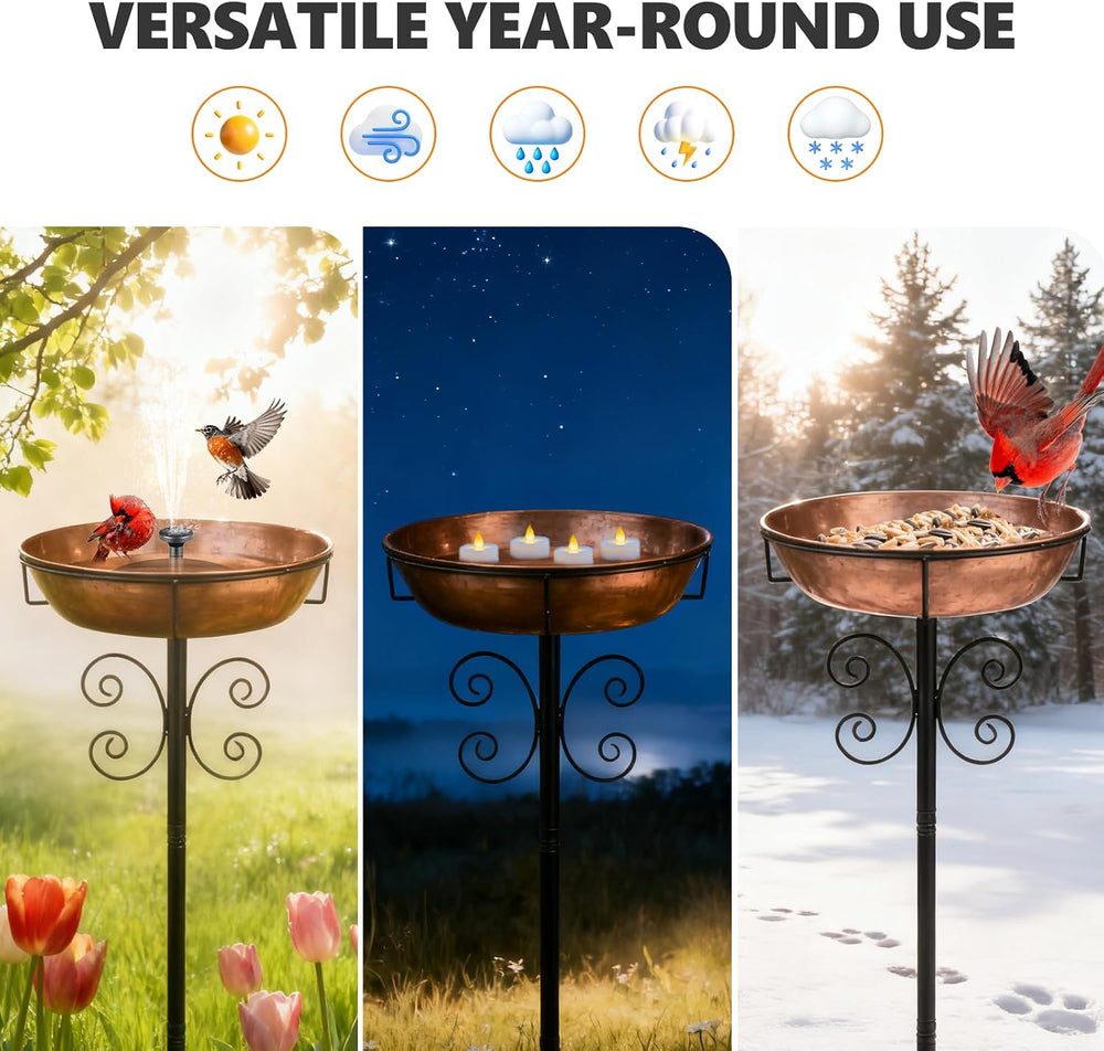 3" Deep 43" Tall Metal Bird Bath for Outside, Birdbath for Outdoors