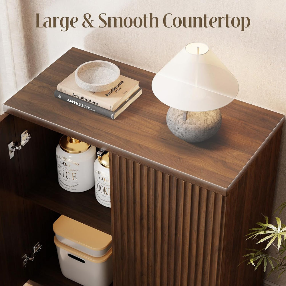 Fluted Buffet Cabinet with Storage Sideboard with 2 Doors& Adjustable Shelf