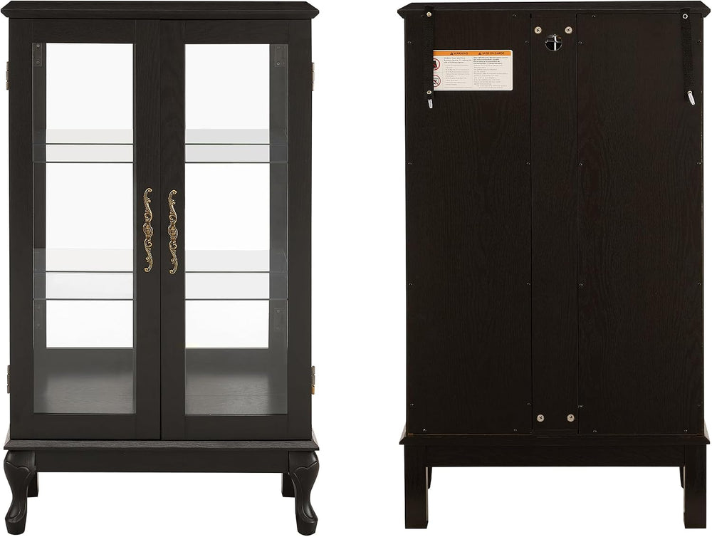43" H Lighted Glass Curio Display Cabinet, 3-Tier Glass Accent Storage C...