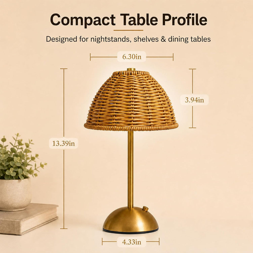 2 Pack Boho Rattan Table Lamp, Cordless Rechargeable Reading Night Light