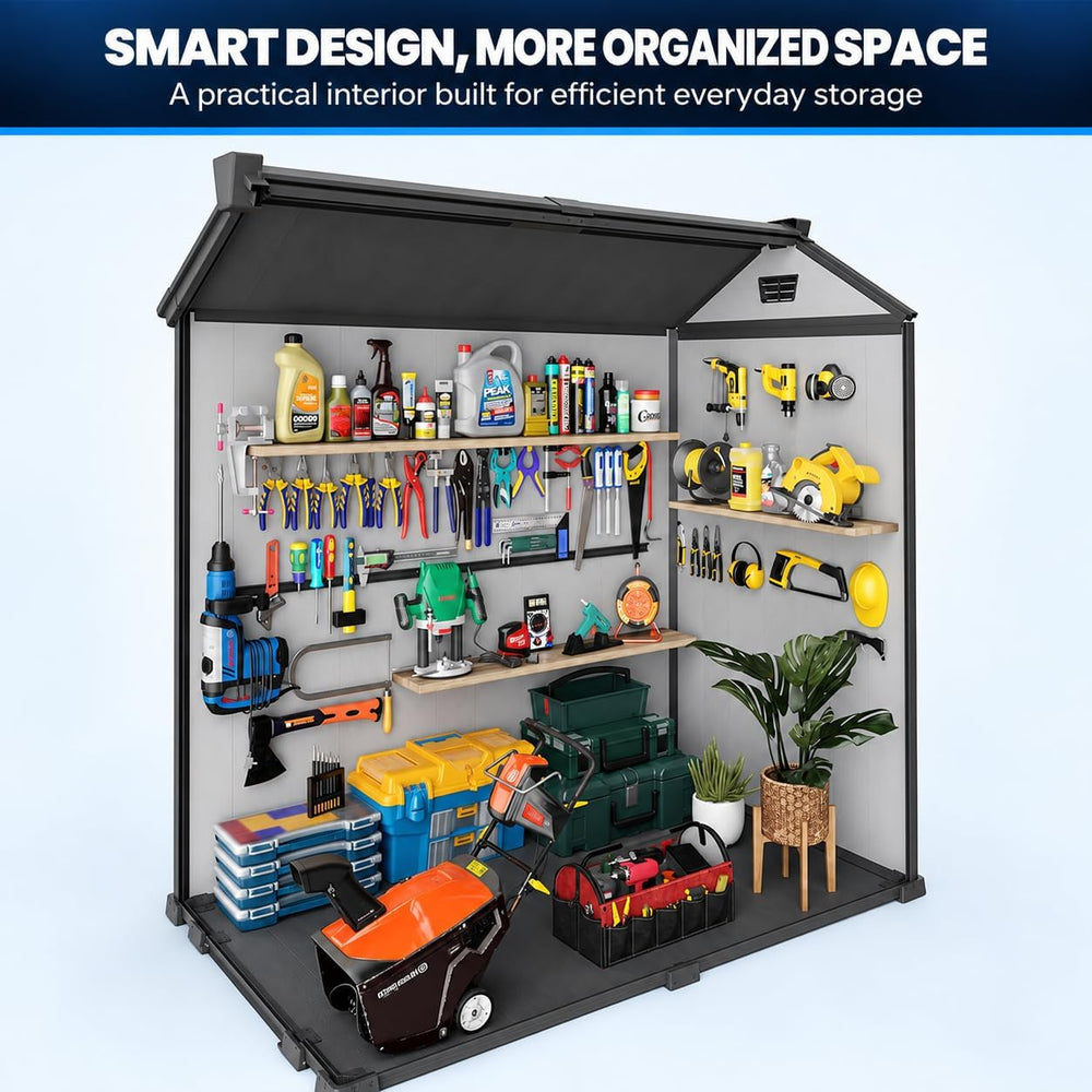 4x6 FT Resin Storage Shed with Floor, Window & Lockable Door