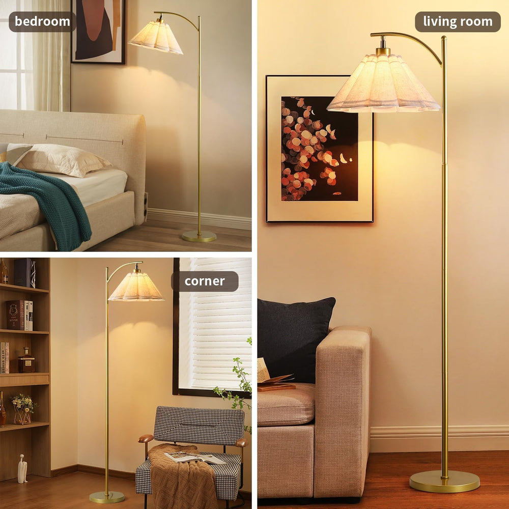 Floor Lamp with Pleated Linen Lampshade, Modern Flower Floor Lamp for Living ...