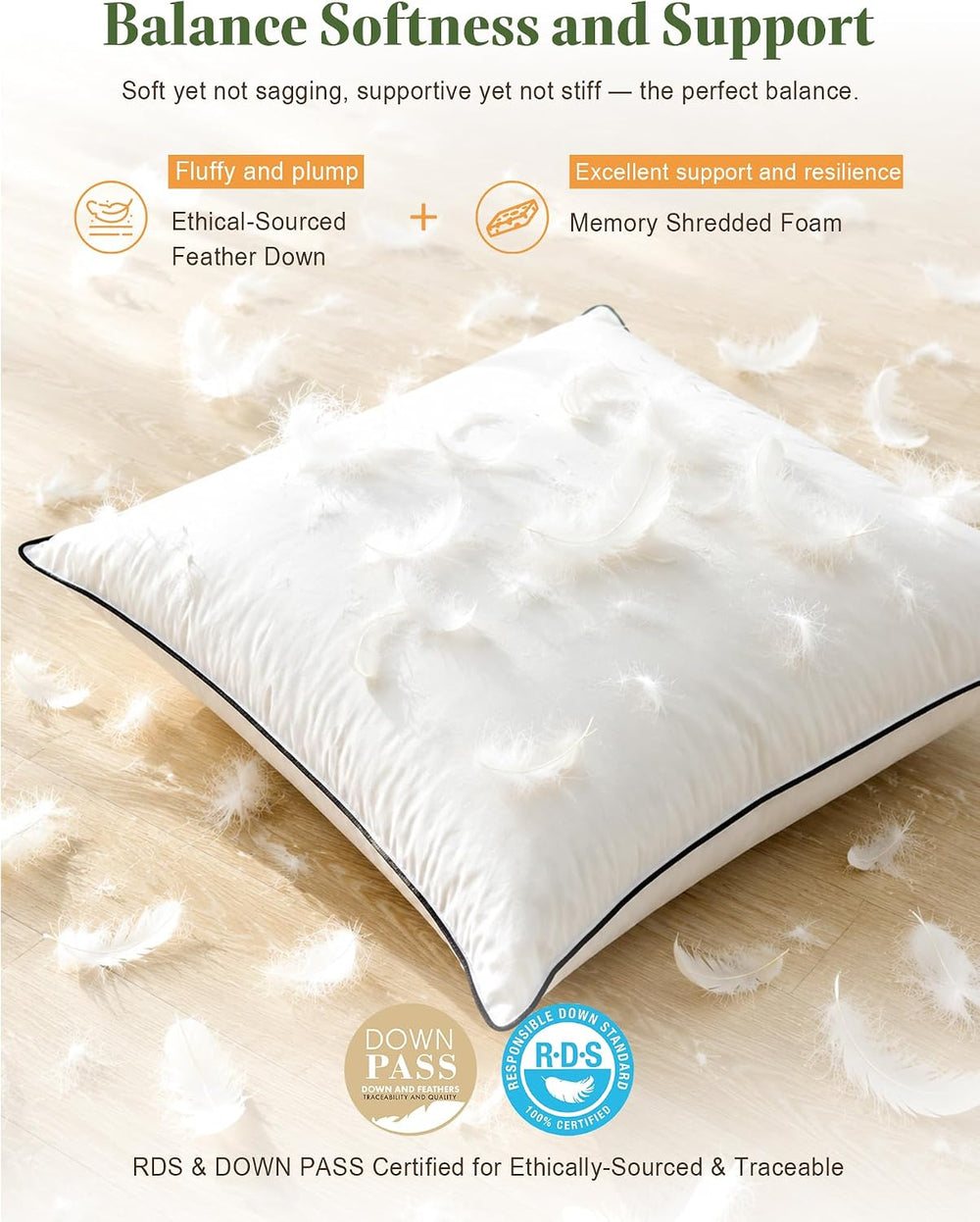 TOPGREEN Organic Feathers Down Pillow Insert 18x18, Pack of 2