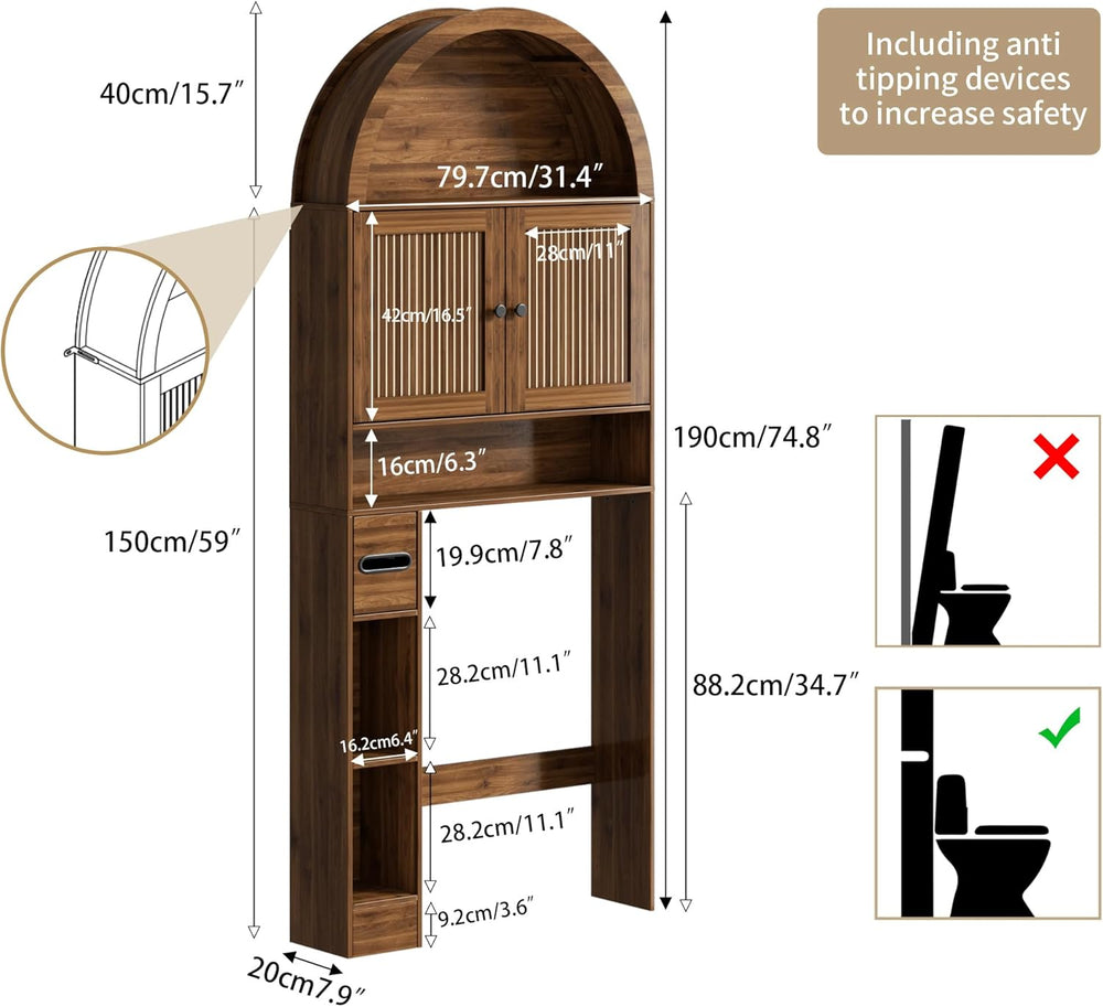 Arched Over The Toilet Storage Cabinet, Fluted Bathroom Shelf Organizer