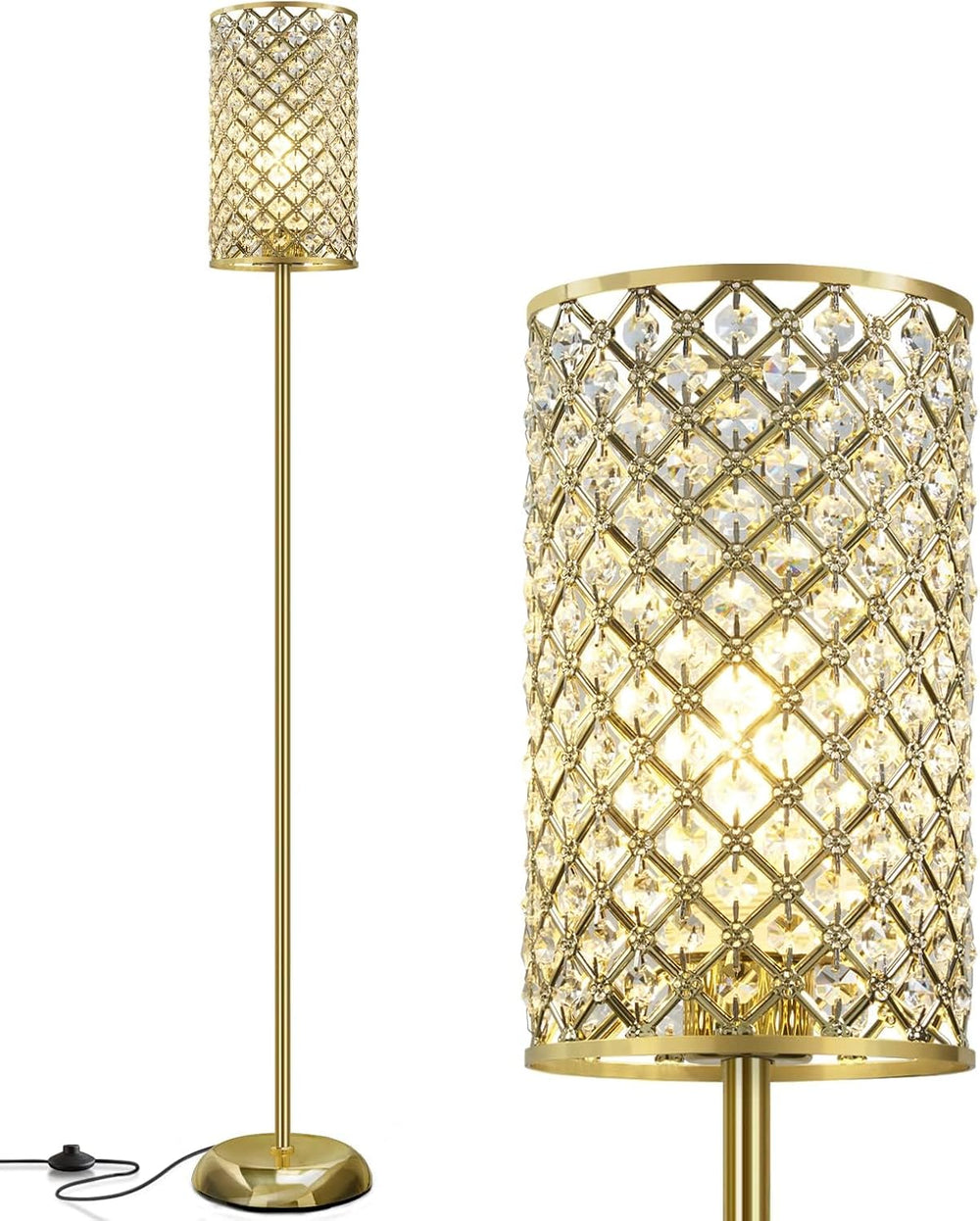 GyroVu Gold Floor Lamp,Elegant Crystal Floor Lamp Modern Standing Lamp with O...