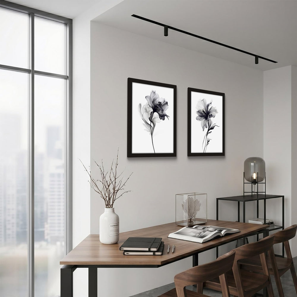 2pcs Framed Modern Floral Wall Art Minimalist Abstract Canvas Print Minimalis...