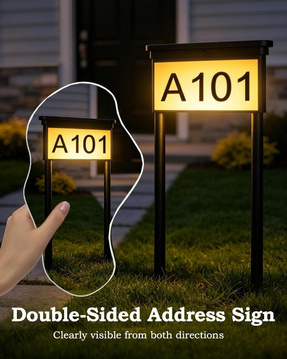 Solar Address Sign for Yard,Double Side Light House Numbers,2 Pack