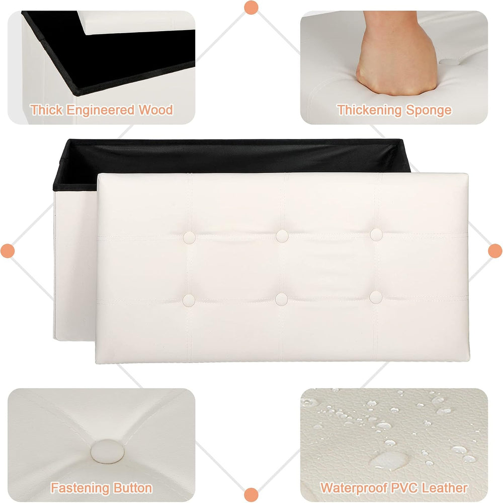 SUPER DEAL Folding Storage Ottoman Bench, Waterproof Faux Leather Ottoman Pad...