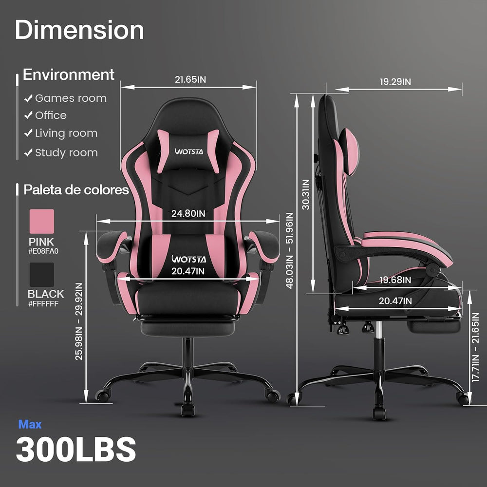 Ergonomic Gaming & Office Chair, Footrest, Racing Design Black/Pink