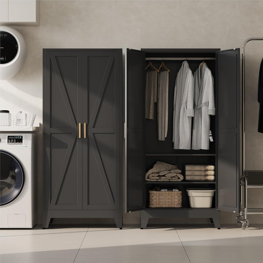 Baborokic Metal Armoire Wardrobe Closet with Hanging Rod,71H Metal Cabinet wi...