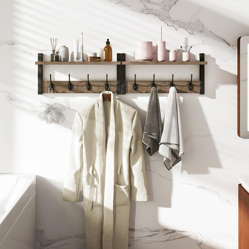 YMYNY Coat Rack Wall Mount with Shelf and Hooks, Silver Gray UHWS001Y-2