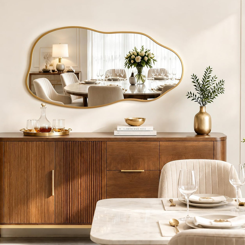 Matte Gold 30x16.5 Inch Irregular Freeform Wall Mirror