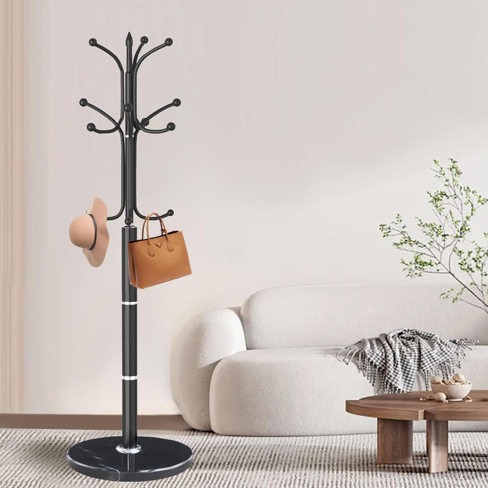Coat Rack Stand,Black Metal Coat Rack Freestanding with 12 Hooks