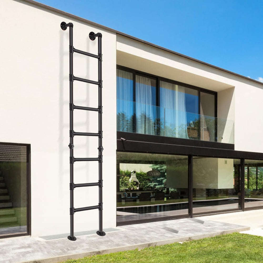 7FT/213cm Metal Ladder for Loft Attic, 7-Rung Wall Floor Mounted