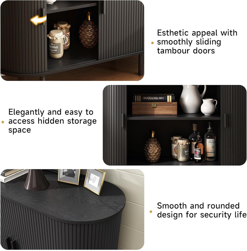 ONBRILL 40" Sideboard Buffet Cabinet, Sliding Door/Adjustable Shelf, Black