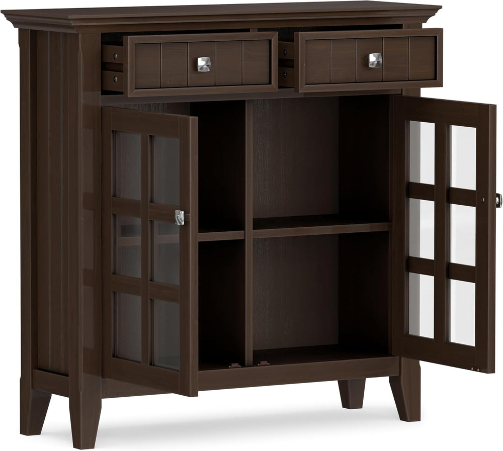SIMPLIHOME Acadian 36" Wide Solid Wood Cabinet in Natural Aged Brown