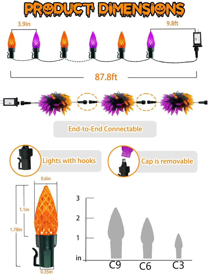 240 LED Connectable C6 Halloween Lights Outdoor String 78FT Orange Purple