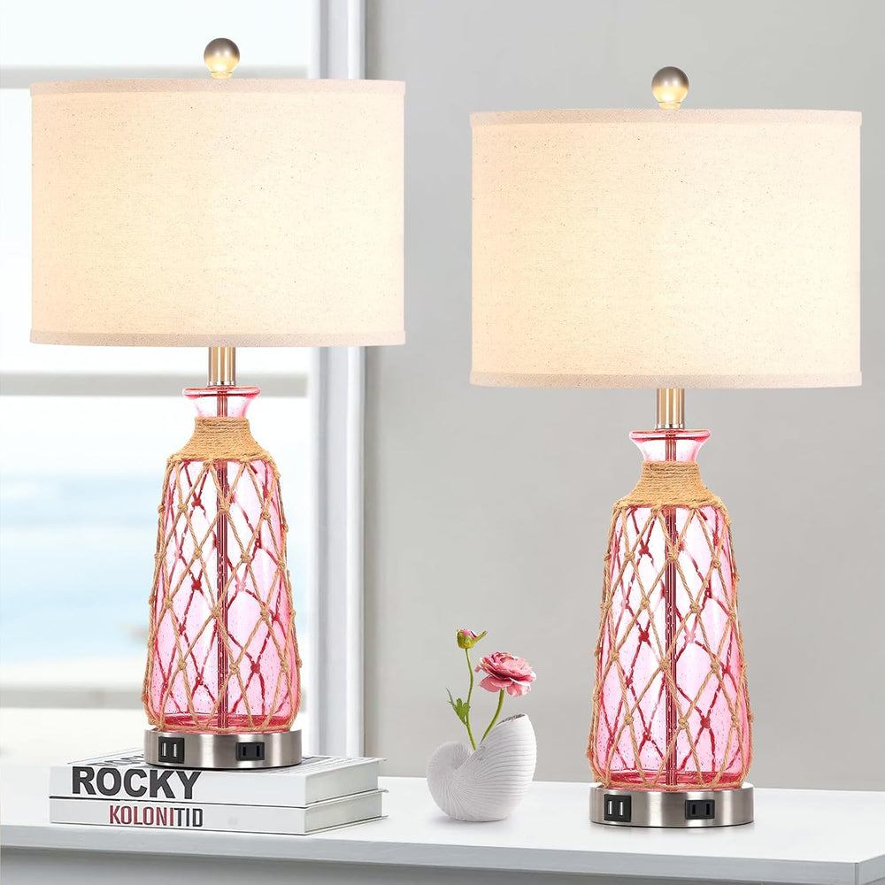 Ruzectt 25.5" Coastal Glass Table Lamps Set of 2, 3-Way Dimmable Touch C...