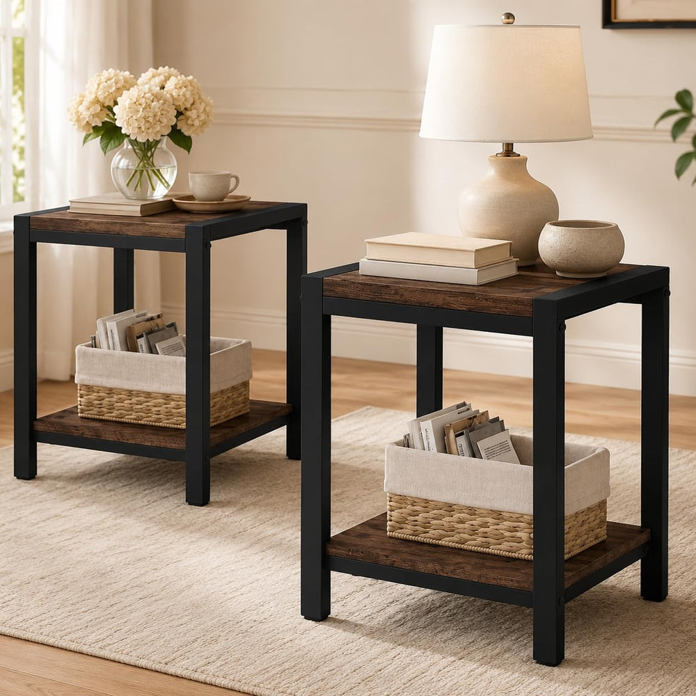BON AUGURE Square End Table Living Room Set of 2, Side Table, Rustic Oak