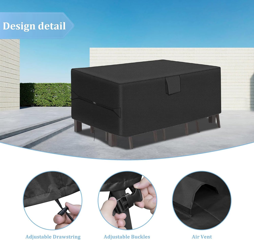 RICHIE Patio Furniture Covers - 600D Heavy Duty Waterproof Rectangle Table Co...