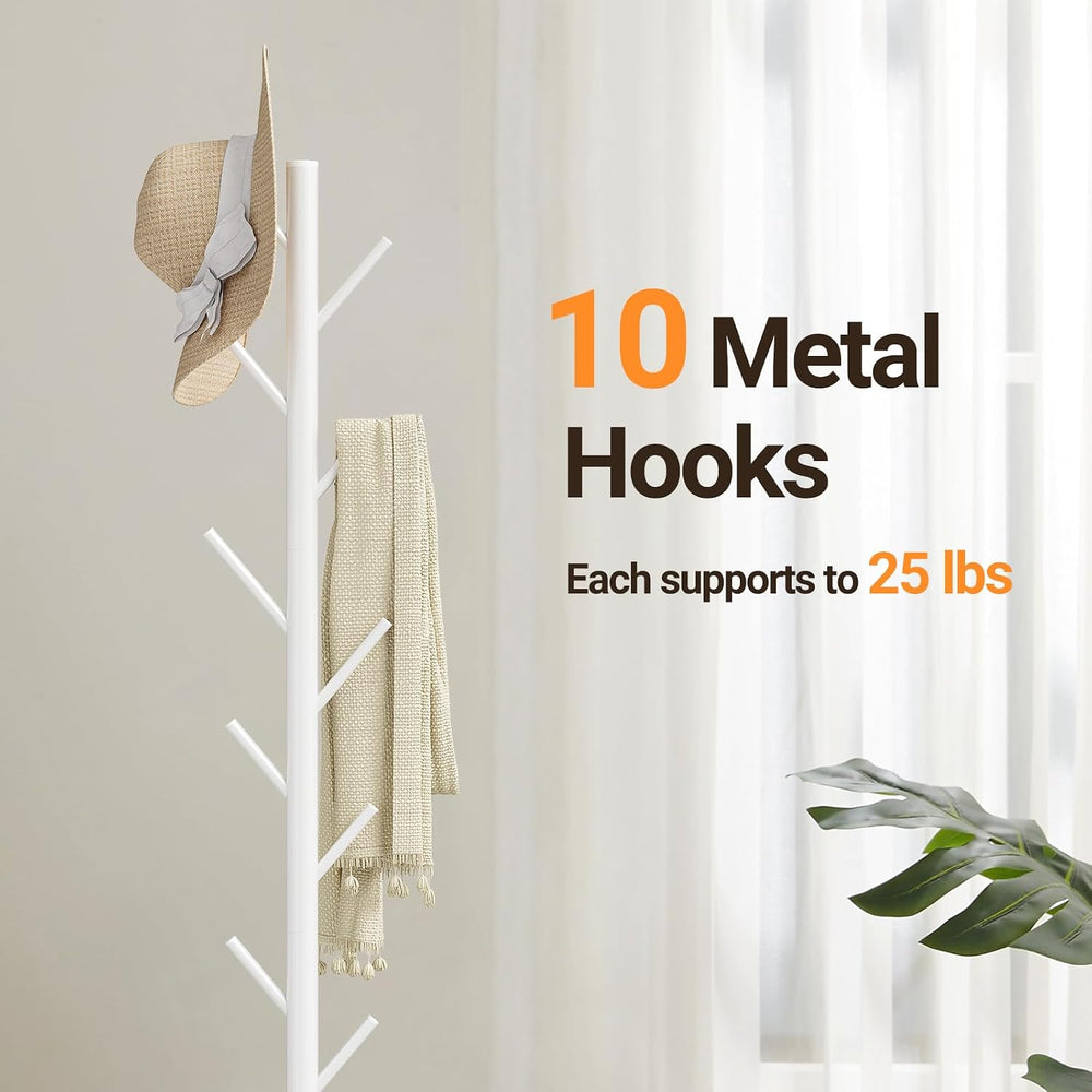 Coat Rack Freestanding, Metal Coat Rack with Natural Marble Base, White