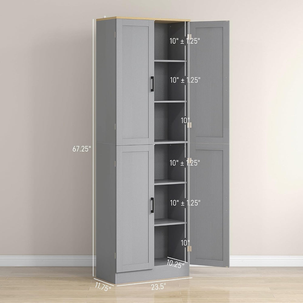 HOMCOM 67" Freestanding Kitchen Pantry 4-Door Cabinet Distressed Gray