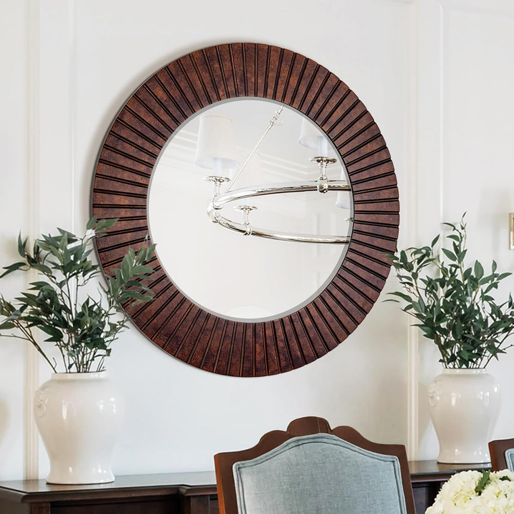 Chende 36'' Circle Mirror with Wood Frame, Large Decorative Mirror fo...