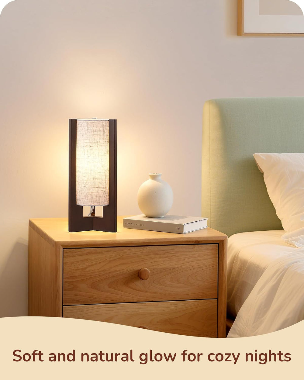 EDISHINE Wood Table Lamp, 13.5" Small Bedside Lamp, Rosewood, E26 Base