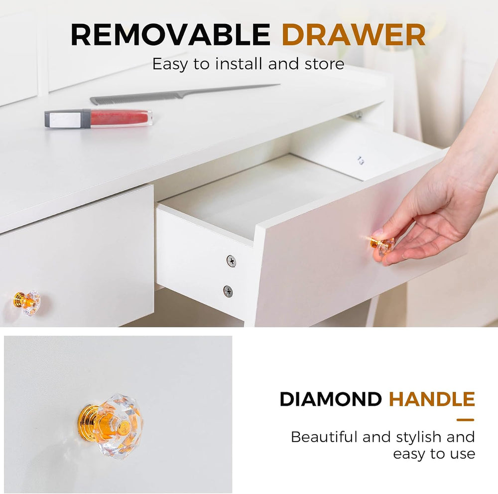 COMHOMA Vanity Desk with LED Lights Mirror & Power Outlet, Small Makeup V...