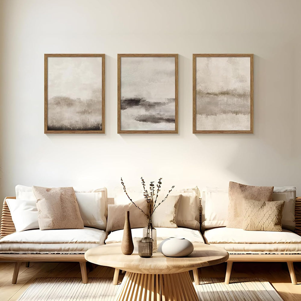 3 Piece Large Abstract Framed Wall Art Neutral Beige Modern Art 12x16 Inch