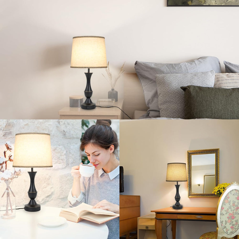 LALISU Touch Table Lamps Set of 2, Farmhouse Table Lamp with USB Charge