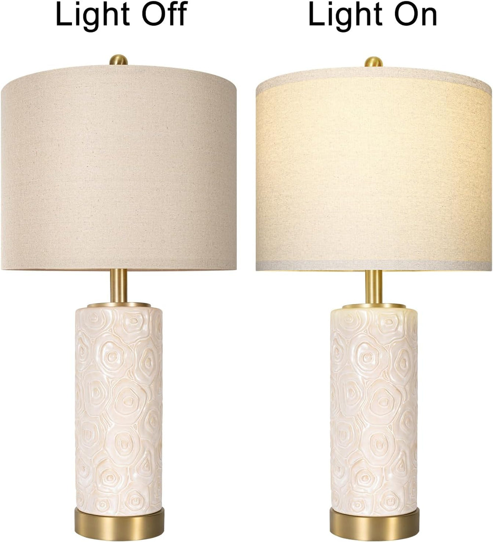 KIVDITZO 25.5" Boho Ceramic Table Lamps Set of 2 with 3-Way Dimmable Bulb