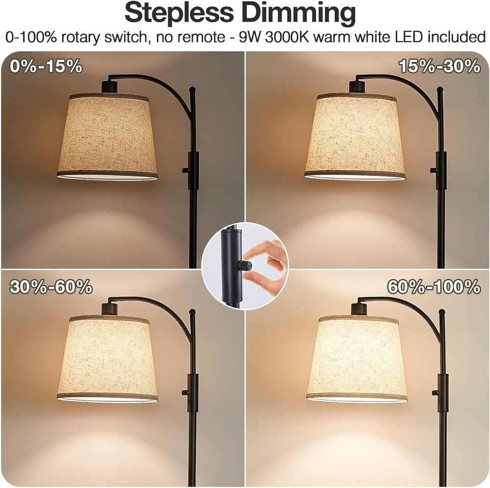 AIDENOEY Black Floor Lamp with Table, Dimmable Standing Lamp, Living Room