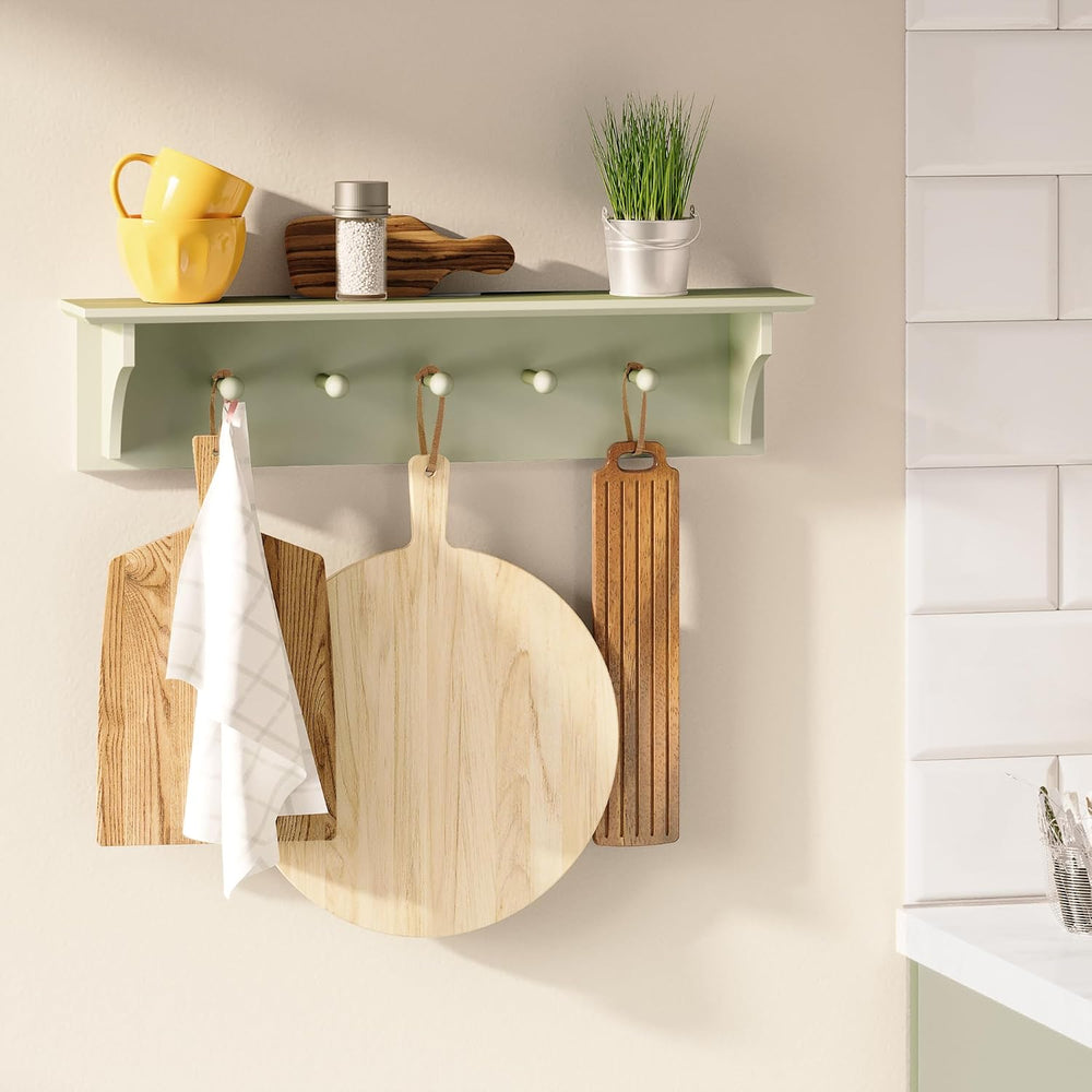 Ballucci Wall Mounted Coat Rack 24" Long, 5 Hooks, Hanging Floating Shelf