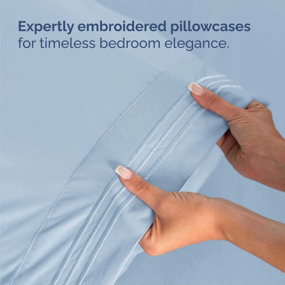 Queen Size 4 Piece Sheet Set - Breathable & Cooling Sheets - Light Blue