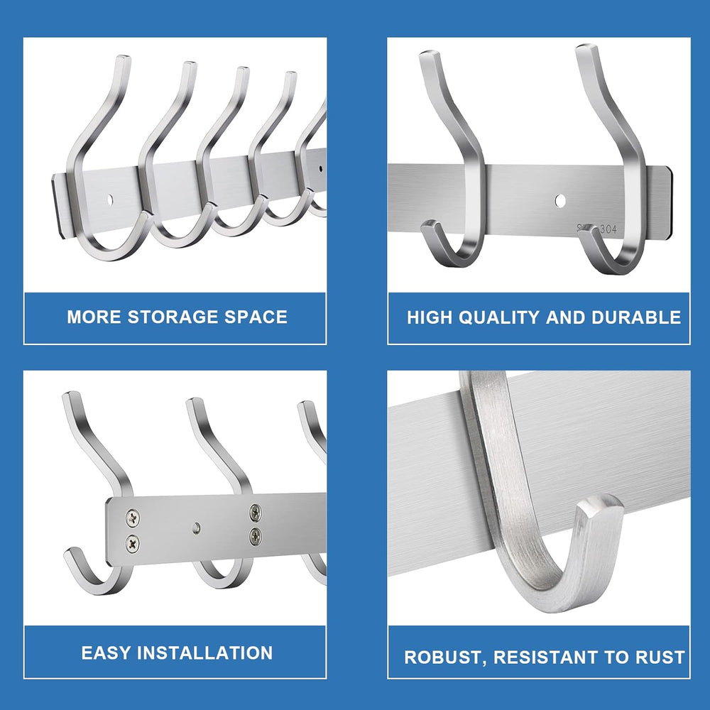 23 Inch Coat Rack Wall Mount with 8 Hooks, 2 Pack Silver Wall Hooks