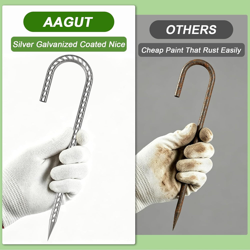 AAGUT Rebar Stakes 12 Inch J Hook, Anti-Rust Tent Stakes Heavy Duty 16 Pack