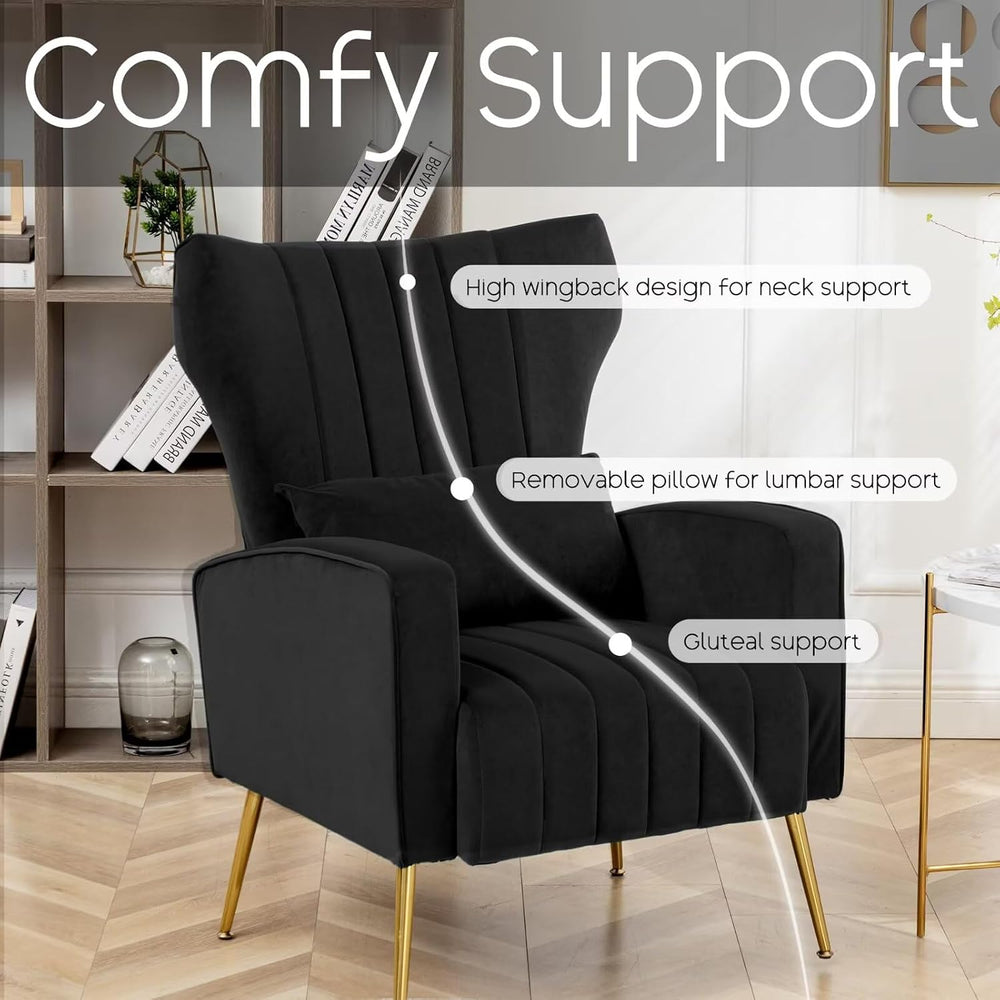 Accent Chairs Set of 2,Upholstered Living Room Chair with Lumbar Pillow, High...