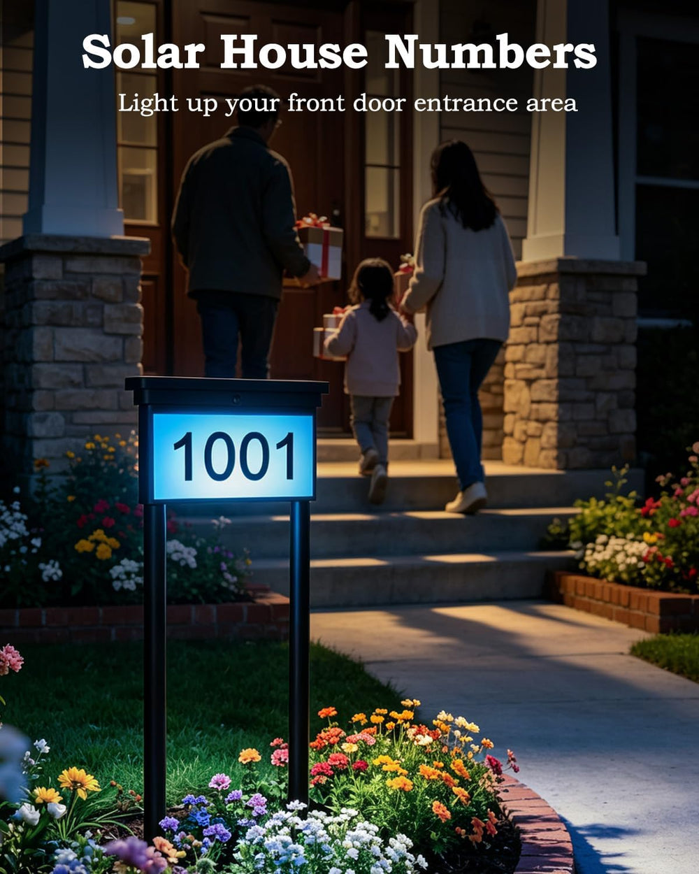 Solar Address Sign for Yard,Double Side Light House Numbers,2 Pack