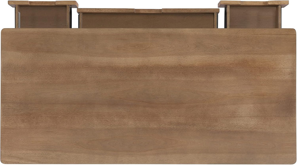 Dutton Natural Wood and Rattan Desk by Linon