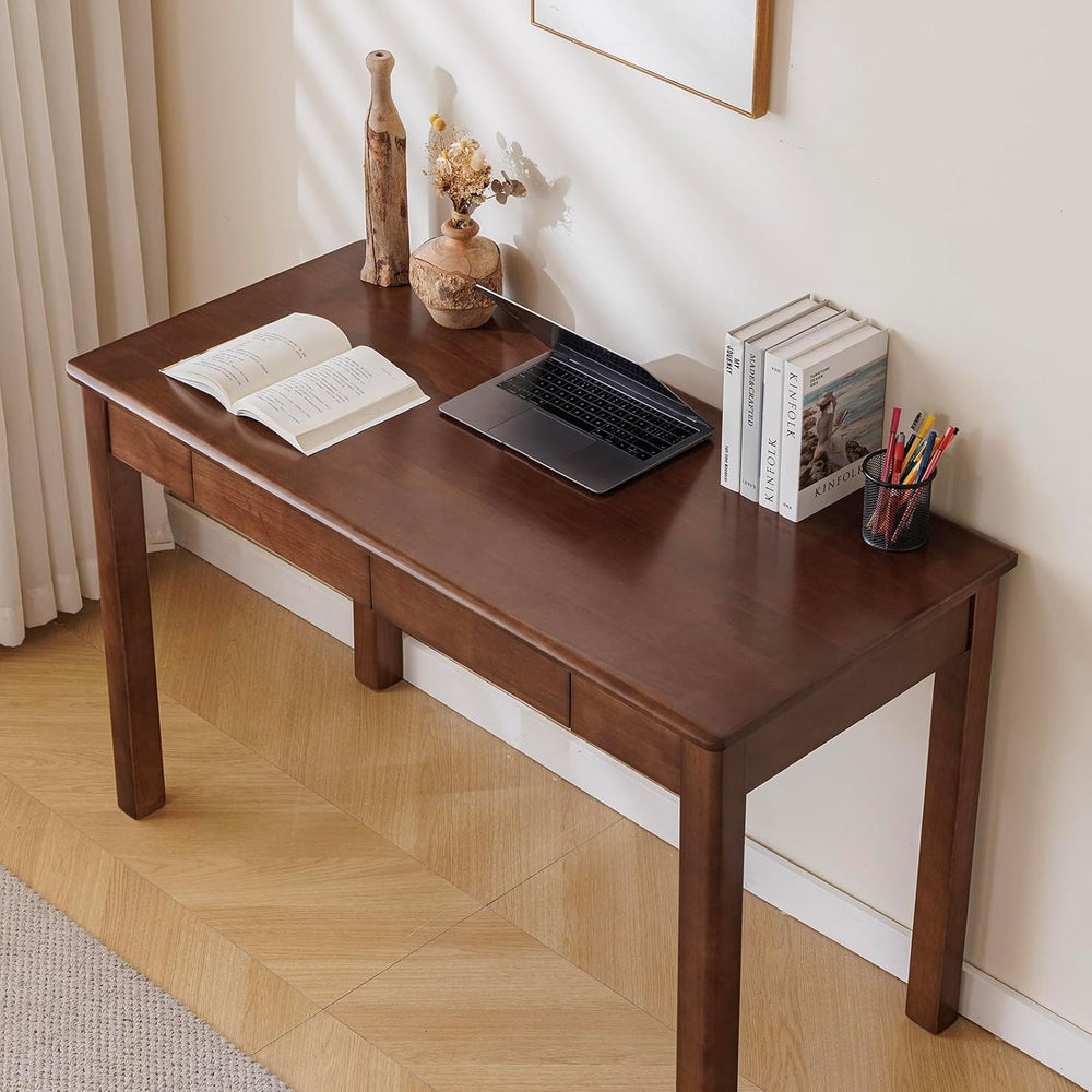 Solid Wood Desk with Drawer (Walnut Color, 47.2inch)
