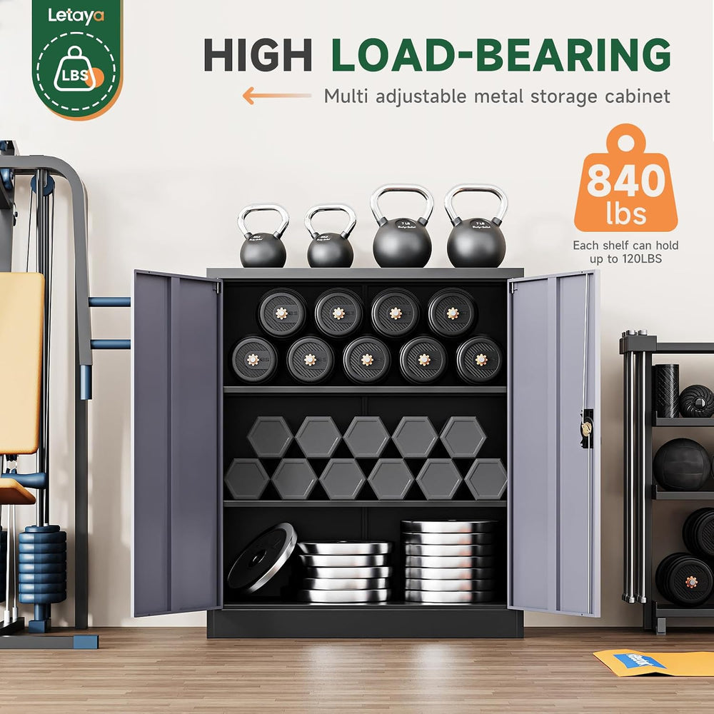 Letaya Metal Storage Cabinets with Lock Door,2 Adjustable Shelves Organizer S...