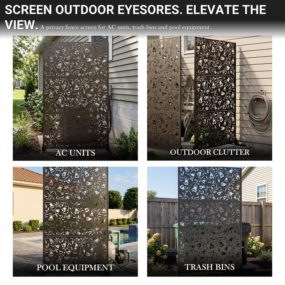 72" Outdoor Privacy Screen, Decorative Metal Privacy Fence Panels
