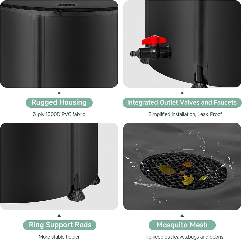 Collapsible Rain Barrel Water Storage Containers 53 Gallon